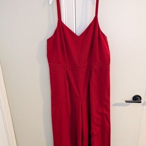 LOFT Bright Red Cropped Leg Jumpsuit